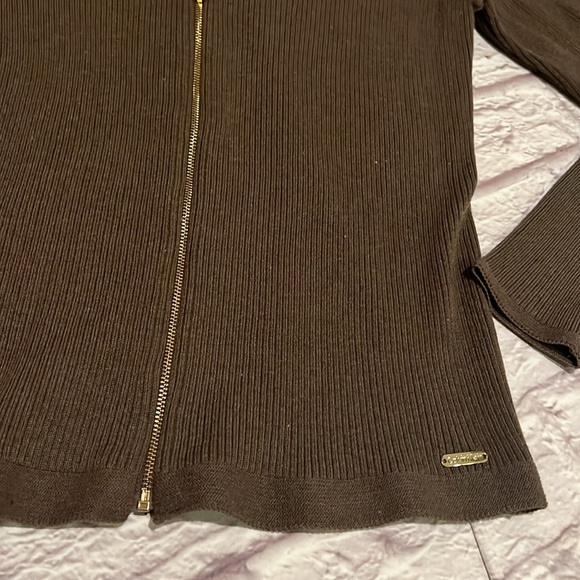 Calvin Klein brown ribbed sweater gold zipper - Picture 3 of 6